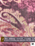 Ornate Floral Printed Silk Chiffon with Lurex Stripes - Purple / Magenta / Pale Yellow / Gold