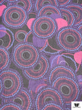 Circle Discs Printed Silk Chiffon with Lurex Stripes - Purple / Magenta / Periwinkle / Black / Gold