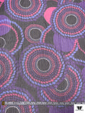 Circle Discs Printed Silk Chiffon with Lurex Stripes - Purple / Magenta / Periwinkle / Black / Gold