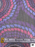 Circle Discs Printed Silk Chiffon with Lurex Stripes - Purple / Magenta / Periwinkle / Black / Gold