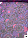 Circle Discs Printed Silk Chiffon with Lurex Stripes - Purple / Magenta / Periwinkle / Black / Gold