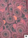 Circle Discs Printed Silk Chiffon with Lurex Stripes - Raspberry / Pink / Coral / Gold