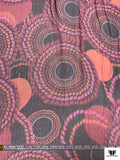 Circle Discs Printed Silk Chiffon with Lurex Stripes - Raspberry / Pink / Coral / Gold