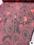 Circle Discs Printed Silk Chiffon with Lurex Stripes - Raspberry / Pink / Coral / Gold