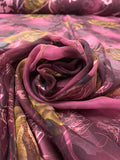 Floral Printed Burnout Silk Blend Chiffon - Plum Purple / Dusty Chartreuse