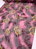 Floral Printed Burnout Silk Blend Chiffon - Plum Purple / Dusty Chartreuse