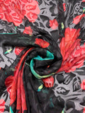 Floral Printed Burnout Silk Blend Chiffon - Strawberry Red / Black / Jade Green