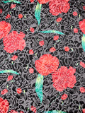 Floral Printed Burnout Silk Blend Chiffon - Strawberry Red / Black / Jade Green