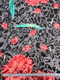 Floral Printed Burnout Silk Blend Chiffon - Strawberry Red / Black / Jade Green