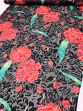 Floral Printed Burnout Silk Blend Chiffon - Strawberry Red / Black / Jade Green