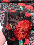 Floral Printed Burnout Silk Blend Chiffon - Strawberry Red / Black / Jade Green