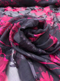 Floral Printed Burnout Silk Blend Chiffon - Dark Purple / Magenta