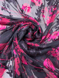 Floral Printed Burnout Silk Blend Chiffon - Dark Purple / Magenta