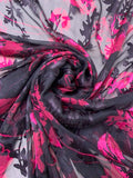 Floral Printed Burnout Silk Blend Chiffon - Dark Purple / Magenta