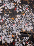 Branch Floral Printed Burnout Silk Blend Chiffon - Black / Tangerine / Red / Brown