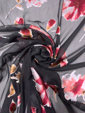 Floral Printed Burnout Silk Blend Chiffon - Cranberry / Black / Brown