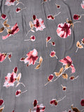 Floral Printed Burnout Silk Blend Chiffon - Cranberry / Black / Brown