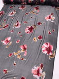 Floral Printed Burnout Silk Blend Chiffon - Cranberry / Black / Brown