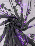 Floral Printed Burnout Silk Blend Chiffon - Purple / Black / Green