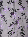 Floral Printed Burnout Silk Blend Chiffon - Purple / Black / Green