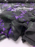 Floral Printed Burnout Silk Blend Chiffon - Purple / Black / Green