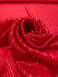 Satin Striped Silk Chiffon with Lurex Pinstripes - Hot Red / Gold / Silver