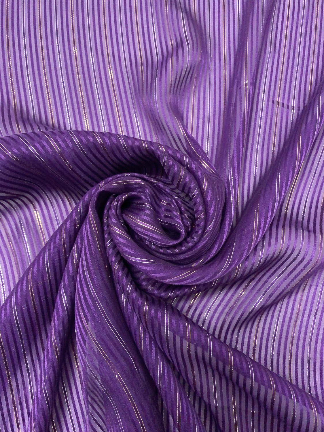 Satin Striped Silk Chiffon with Lurex Pinstripes Purple Gold