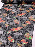 Geometric Pyramids Printed Silk-Rayon Burnout Chiffon with Stones - Black / Red / Green / Yellow / White