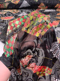 Geometric Pyramids Printed Silk-Rayon Burnout Chiffon with Stones - Black / Red / Green / Yellow / White