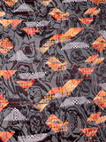 Geometric Pyramids Printed Silk-Rayon Burnout Chiffon with Stones - Dark Brown / Black / White / Orange / Purple