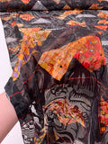 Geometric Pyramids Printed Silk-Rayon Burnout Chiffon with Stones - Dark Brown / Black / White / Orange / Purple