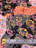 Floral Circles Blotch Collage Printed Silk-Rayon Burnout Chiffon with Stones - Orange / Black / Blues / White / Pink / Yellow