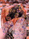 Floral Circles Blotch Collage Printed Silk-Rayon Burnout Chiffon with Stones - Orange / Black / Blues / White / Pink / Yellow