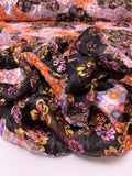 Floral Circles Blotch Collage Printed Silk-Rayon Burnout Chiffon with Stones - Orange / Black / Blues / White / Pink / Yellow