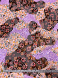 Floral Circles Blotch Collage Printed Silk-Rayon Burnout Chiffon with Stones - Violet / Brown / Pinks / Orange / White