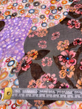 Floral Circles Blotch Collage Printed Silk-Rayon Burnout Chiffon with Stones - Violet / Brown / Pinks / Orange / White