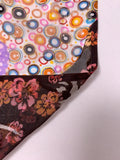 Floral Circles Blotch Collage Printed Silk-Rayon Burnout Chiffon with Stones - Violet / Brown / Pinks / Orange / White