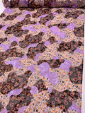 Floral Circles Blotch Collage Printed Silk-Rayon Burnout Chiffon with Stones - Violet / Brown / Pinks / Orange / White