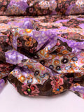 Floral Circles Blotch Collage Printed Silk-Rayon Burnout Chiffon with Stones - Violet / Brown / Pinks / Orange / White