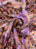 Floral Circles Blotch Collage Printed Silk-Rayon Burnout Chiffon with Stones - Violet / Brown / Pinks / Orange / White