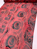 Stencil Ovals Printed Silk-Rayon Burnout Chiffon with Stones - Soft Red / Black