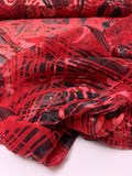 Stencil Ovals Printed Silk-Rayon Burnout Chiffon with Stones - Soft Red / Black