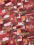 Geometric Floral and Paisley Printed Silk-Rayon Burnout Chiffon with Stones - Soft Red / Maroon / Light Olive / Orange