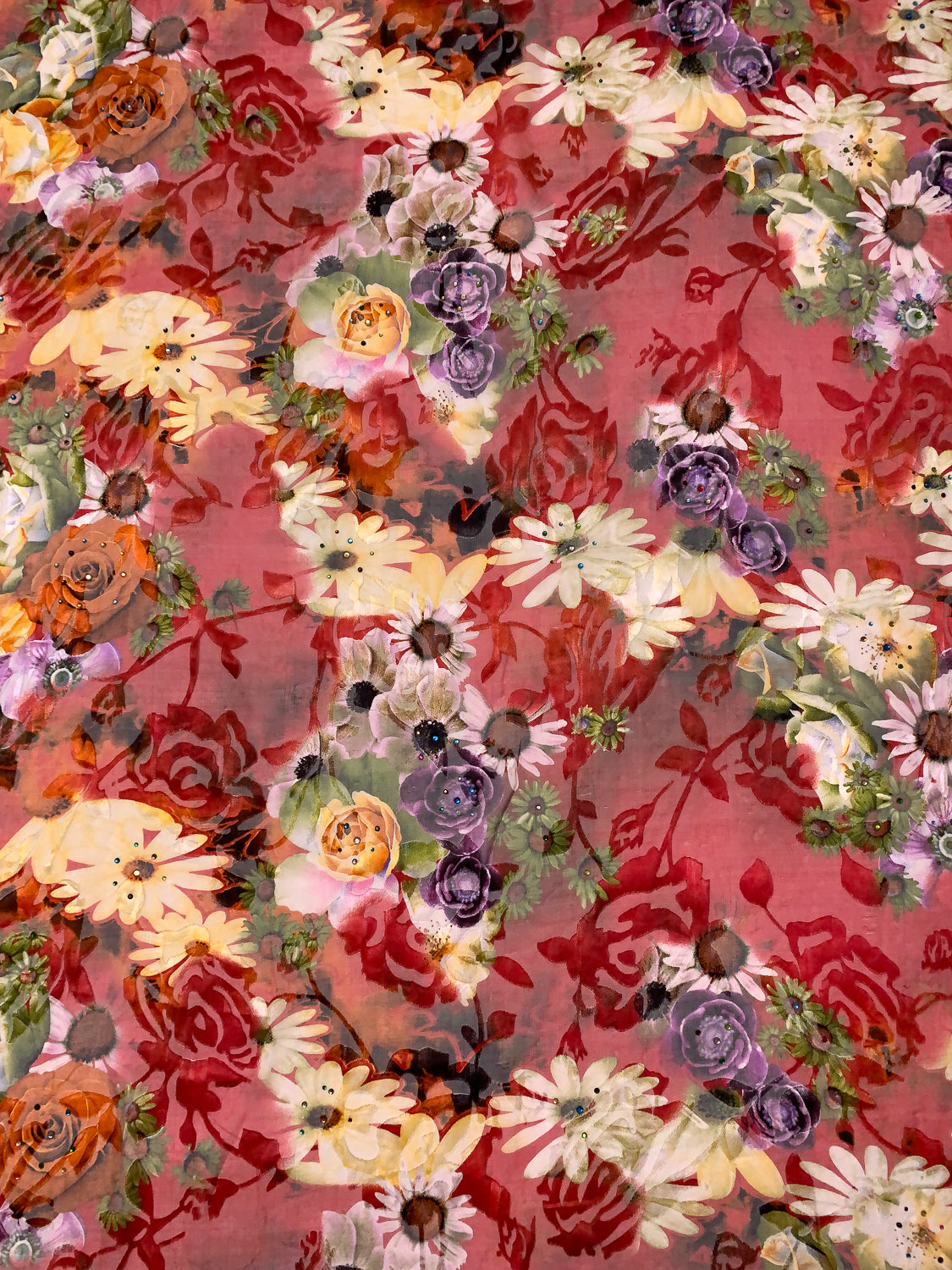 chiffon printed dress material Rose Printed Flowy Pink Chiffon Fabric by the Yard