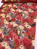 Floral Printed Silk-Rayon Burnout Chiffon with Stones - Red / Yellow / Pear Green / Violet