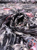 Striating Ovals and Floral Printed Silk-Rayon Burnout Chiffon with Stones - Black / Off-White / Orchid / Pink / Dusty Rose