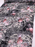 Striating Ovals and Floral Printed Silk-Rayon Burnout Chiffon with Stones - Black / Off-White / Orchid / Pink / Dusty Rose