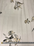 Floral Printed Polyester Chiffon with Lurex Pinstripes - Ivory / Khaki / Black / Gold