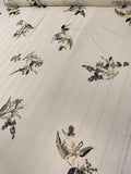 Floral Printed Polyester Chiffon with Lurex Pinstripes - Ivory / Khaki / Black / Gold