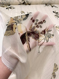 Floral Printed Polyester Chiffon with Lurex Pinstripes - Ivory / Khaki / Black / Gold